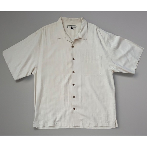 Tommy Bahama Other - Tommy Bahama Vintage Hawaiian Short Sleeve Shirt Silk Wood Buttons Beige XL JBHS